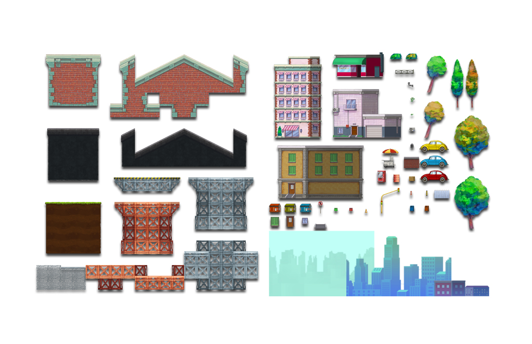 city handpainted game tileset 2